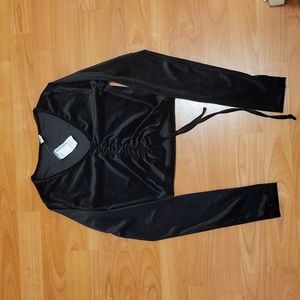 Velvet long sleeve ruched top